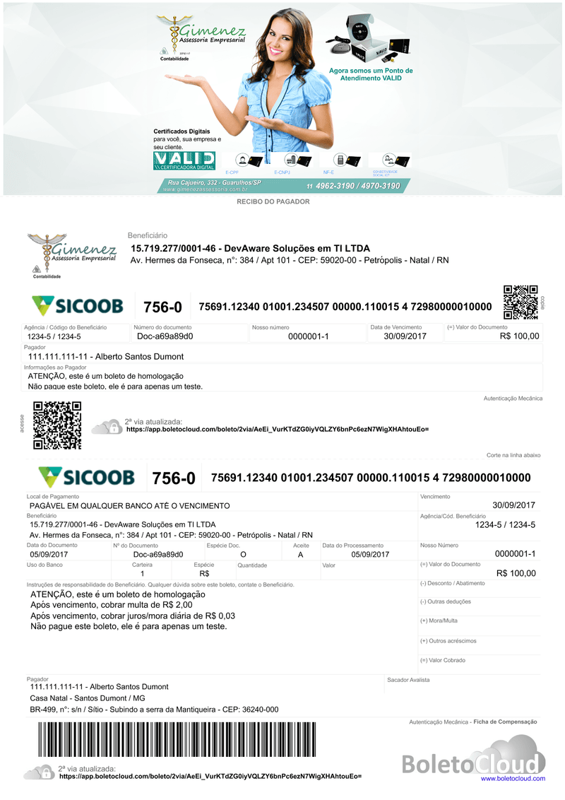 Exemplo de boleto personalizado