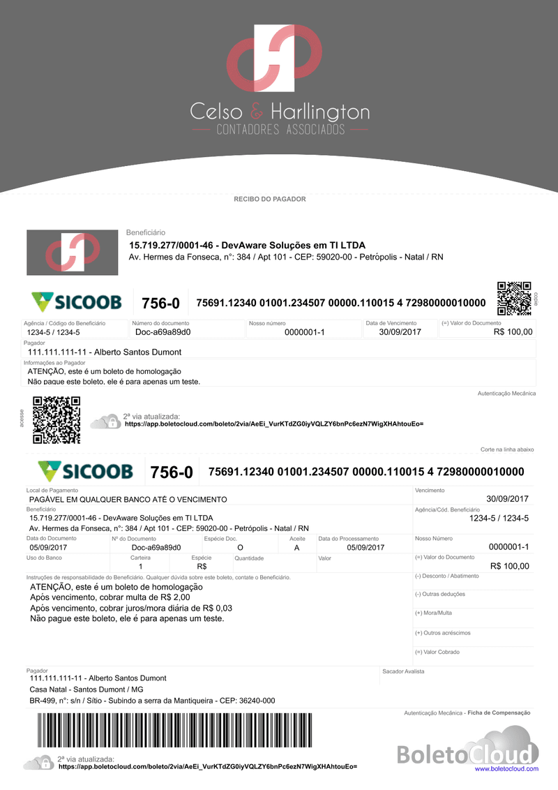 Exemplo de boleto personalizado