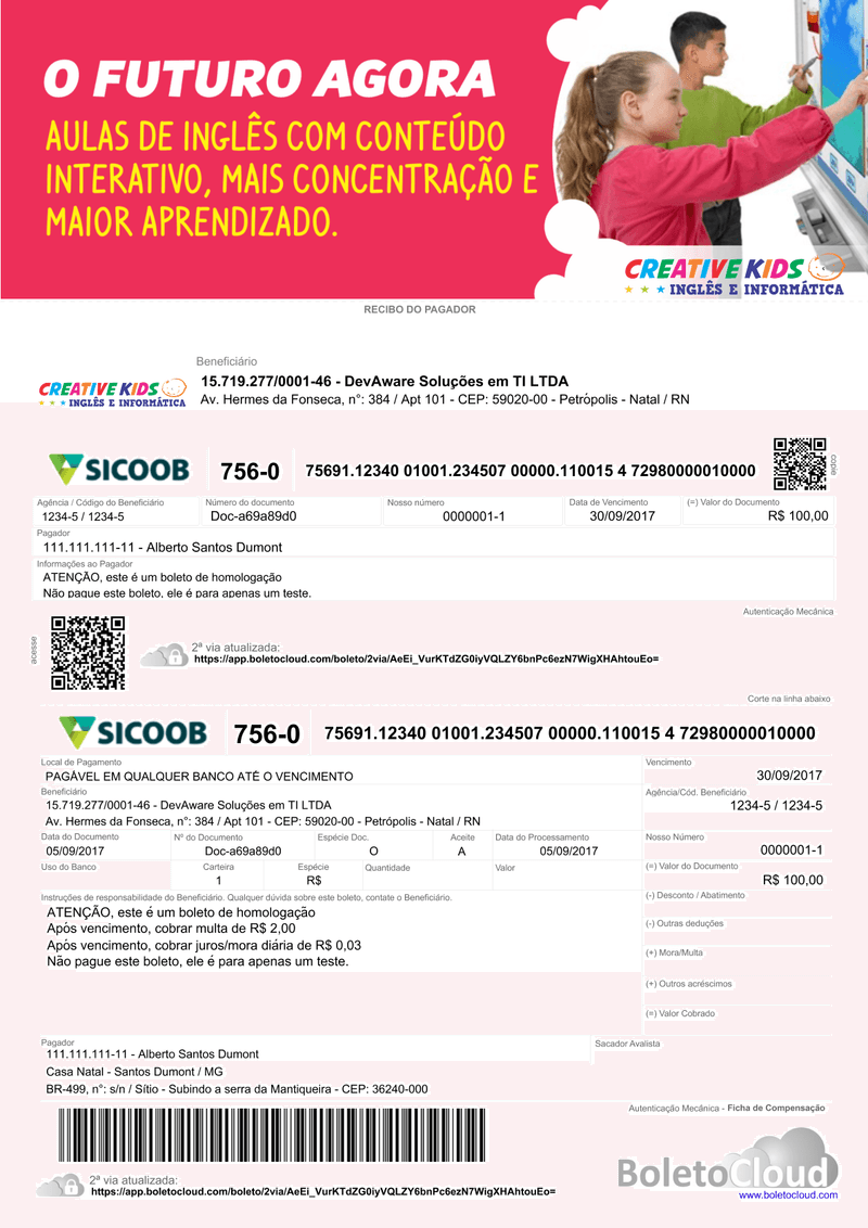 Exemplo de boleto personalizado