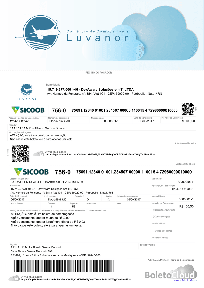 Exemplo de boleto personalizado