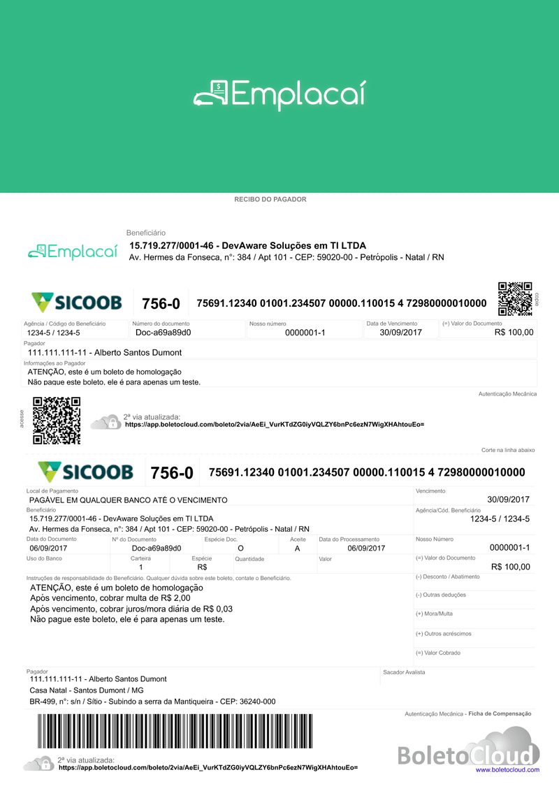 Exemplo de boleto personalizado