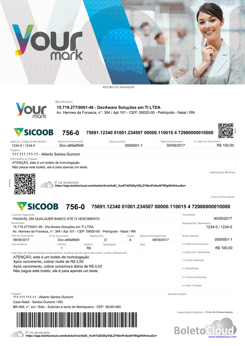 Exemplo de boleto personalizado