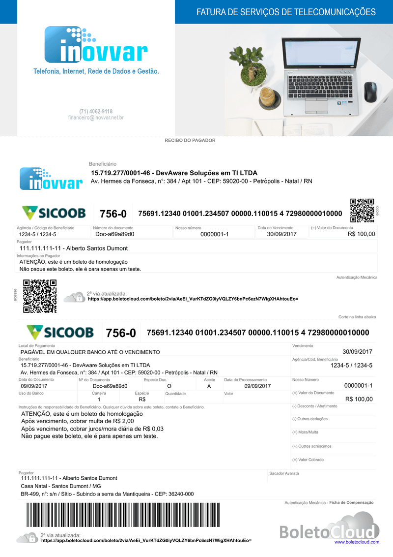 Exemplo de boleto personalizado