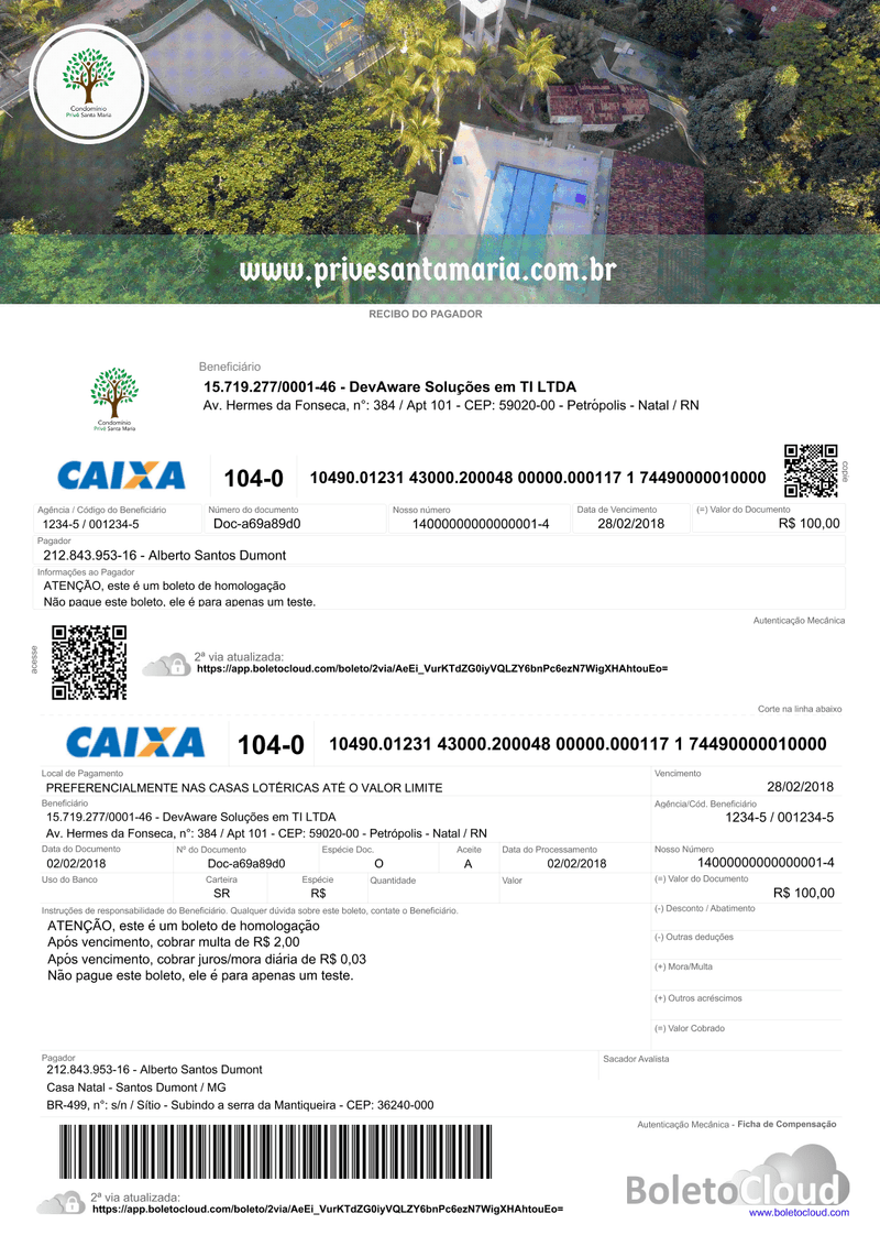 Exemplo de boleto personalizado