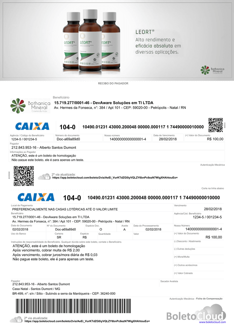 Exemplo de boleto personalizado