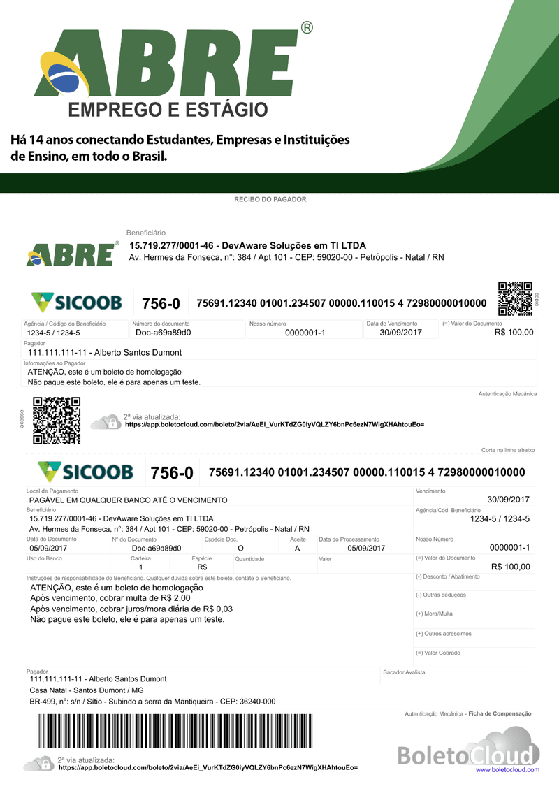 Exemplo de boleto personalizado