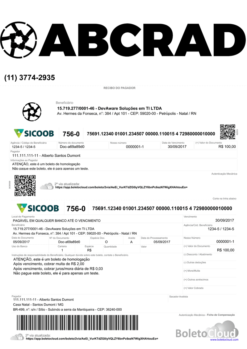 Exemplo de boleto personalizado